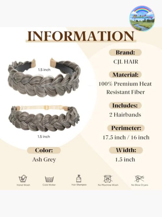 Hand Braided Headband with Teeth, Elastic Stretch, Two Pack main image 5